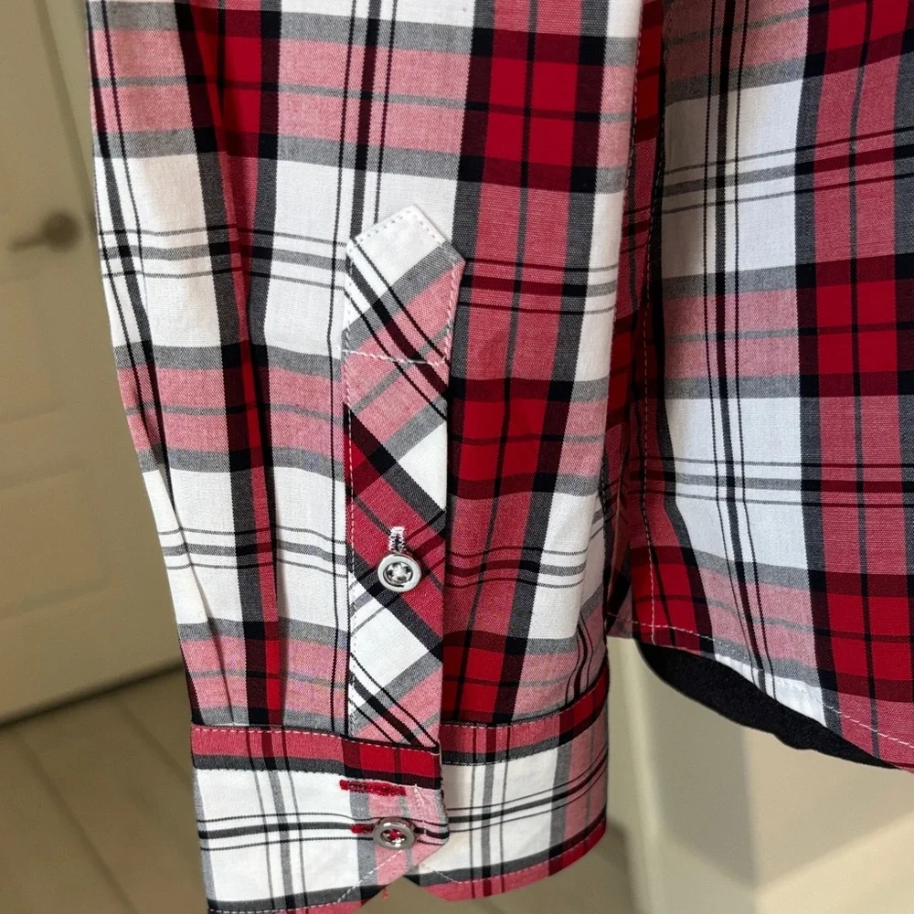Talbots Red, White, Black Plaid Shirt Size 8P - Picture 10 of 13
